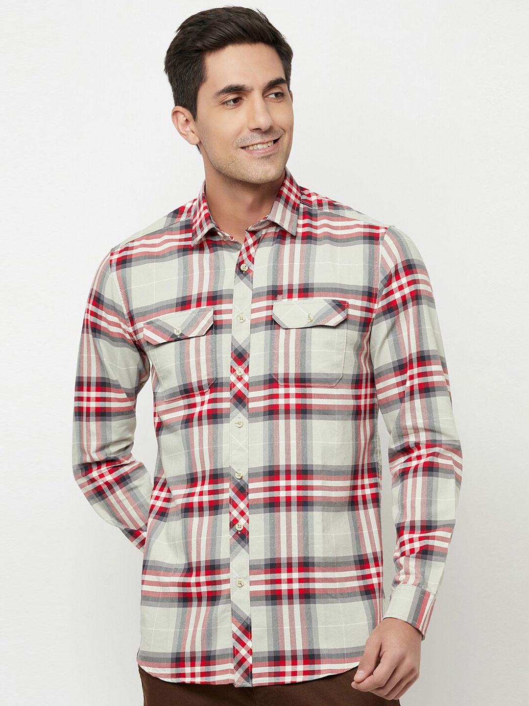 

Blue Buddha Men Red Tartan Checks Checked Casual Shirt