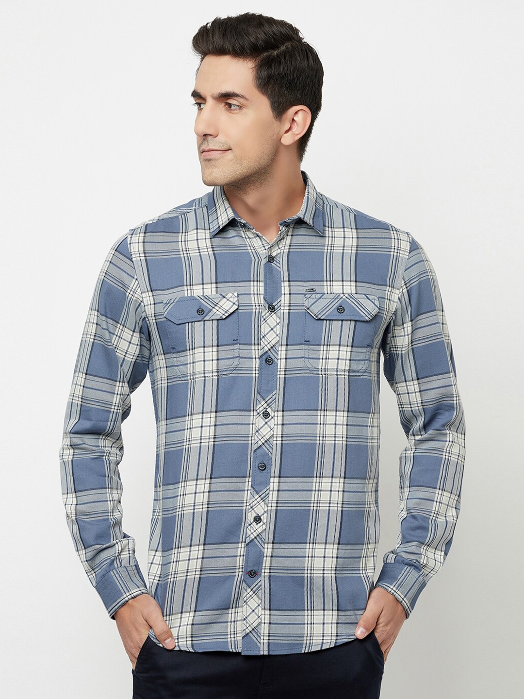 

Blue Buddha Men Blue Tartan Checks Checked Casual Shirt