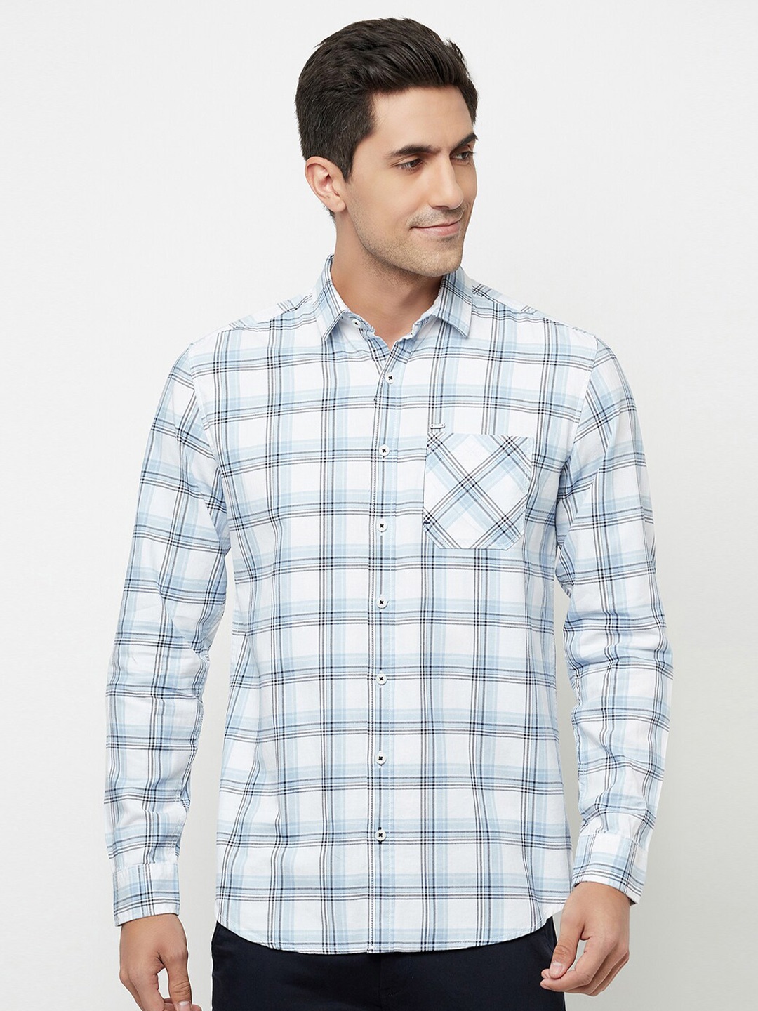 

Blue Buddha Men Blue Tartan Checks Checked Casual Shirt