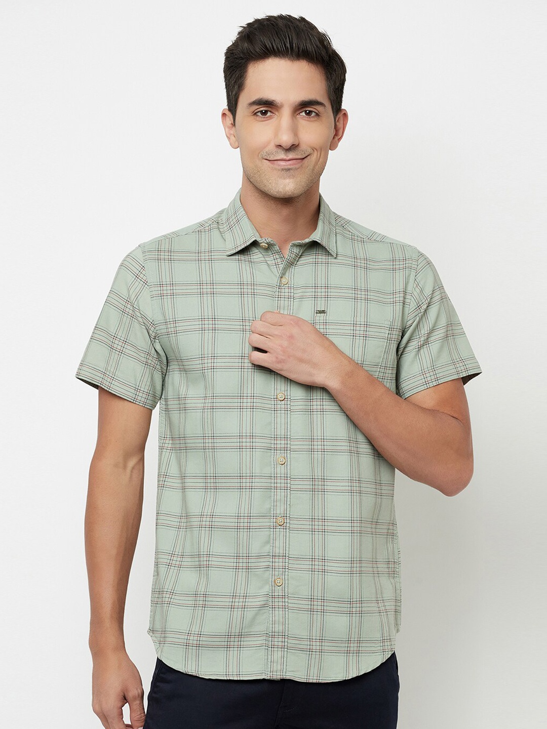 

Blue Buddha Men Green Checked Casual Shirt