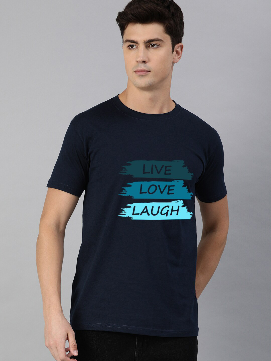 

UNSULLY Men Navy Blue Typography Printed Applique T-shirt