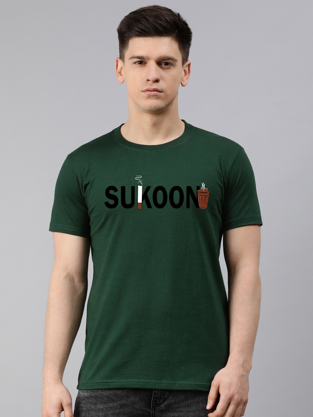 

UNSULLY Men Green Typography Printed Applique T-shirt