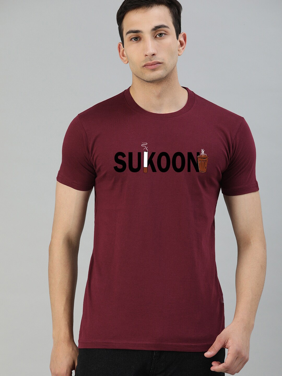 

UNSULLY Men Maroon Typography Printed T-shirt