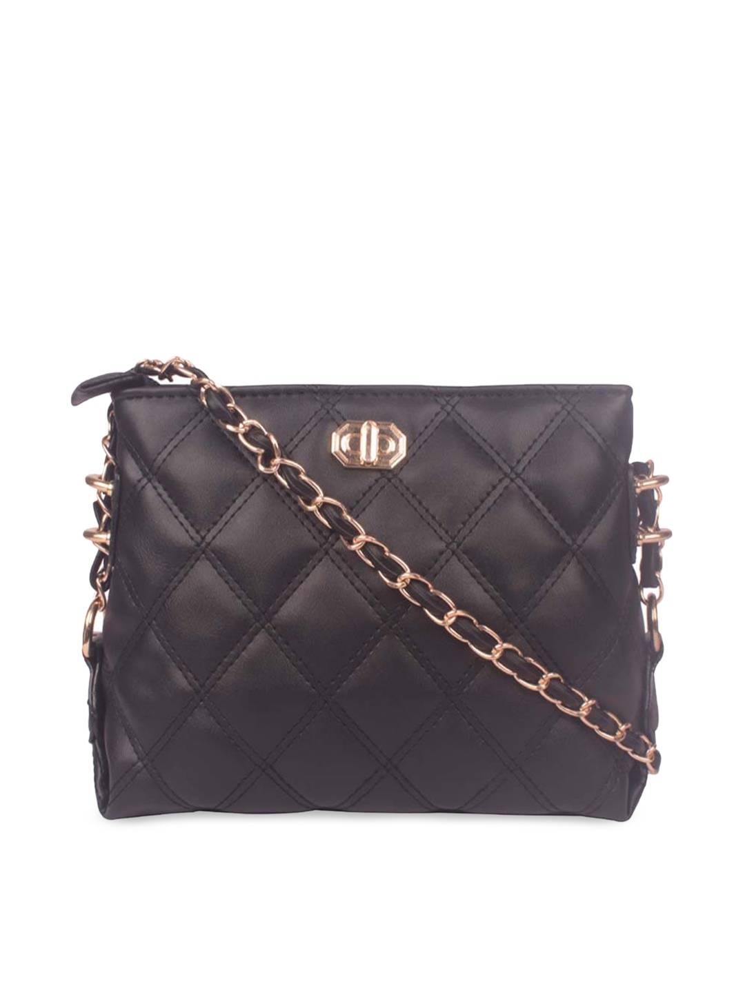 

Bagkok Black Textured PU Structured Sling Bag with Quilted