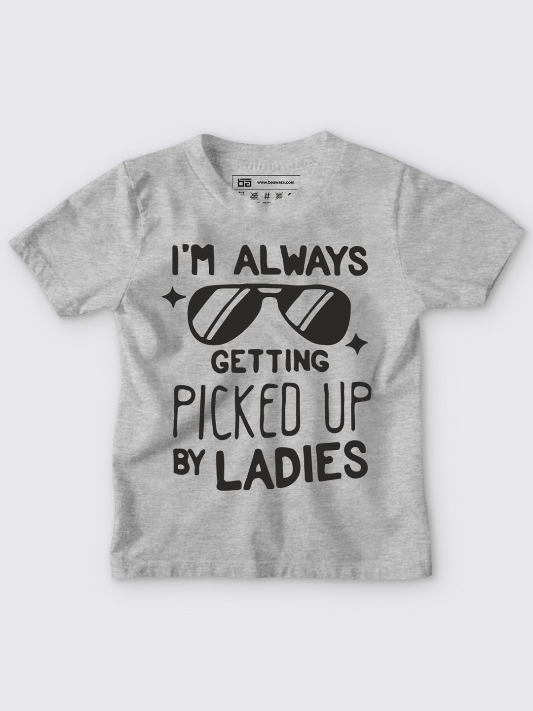 

BE AWARA Kids Grey Melange & ash gray Printed Applique T-shirt
