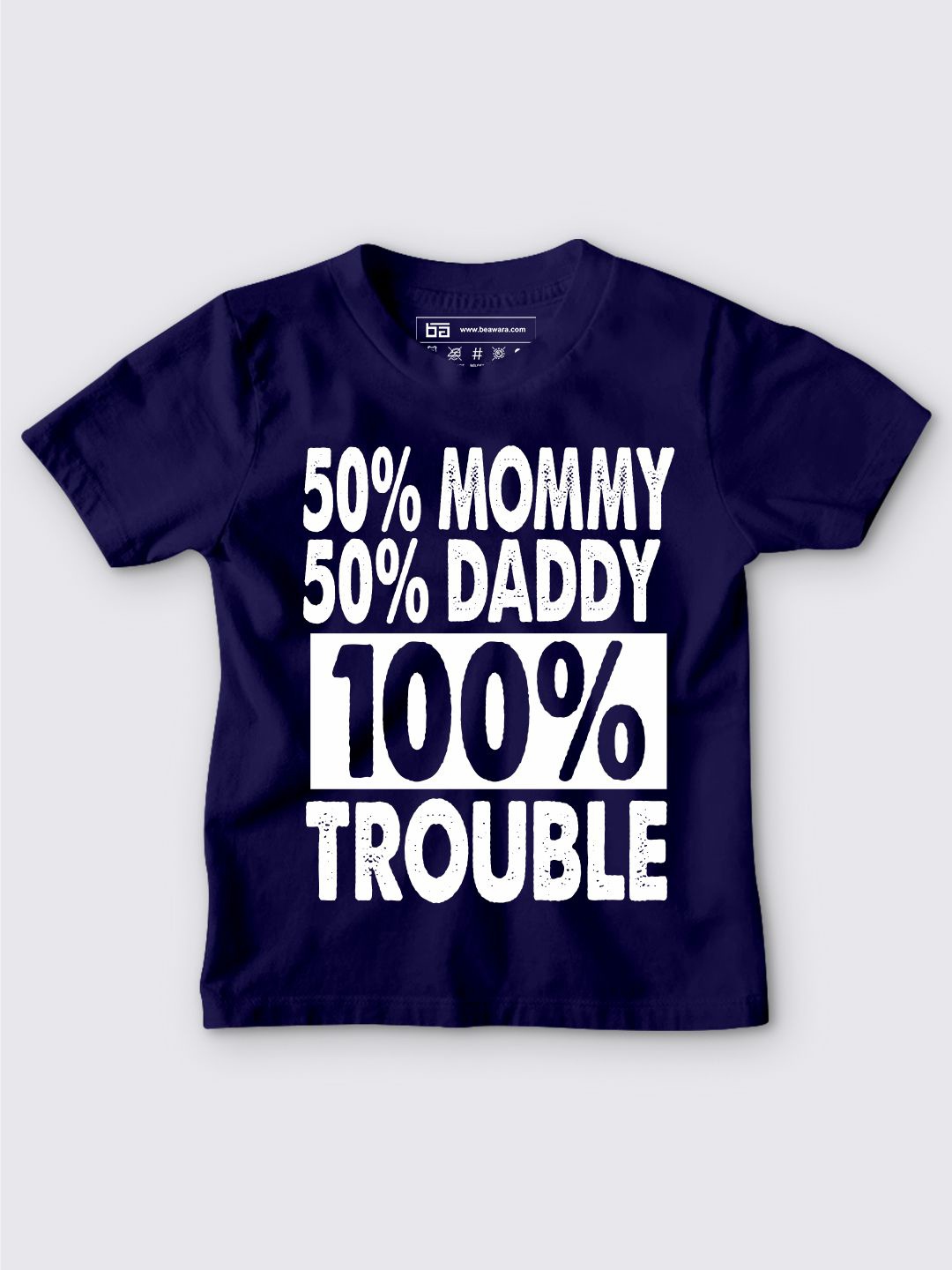 

BE AWARA Kids Navy Blue Typography Printed Raw Edge T-shirt