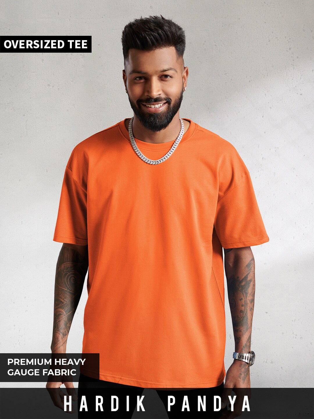 

The Souled Store Men Orange & christmas orange Typography V-Neck Oversized T-Shirt
