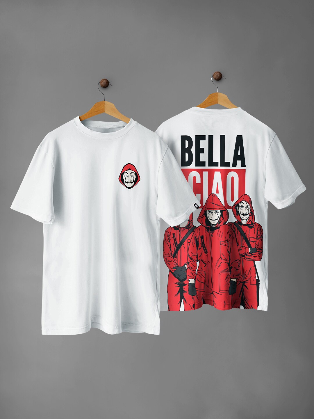 

The Souled Store Men White Money Heist Bella Ciao Printed Applique Oversized T-shirt