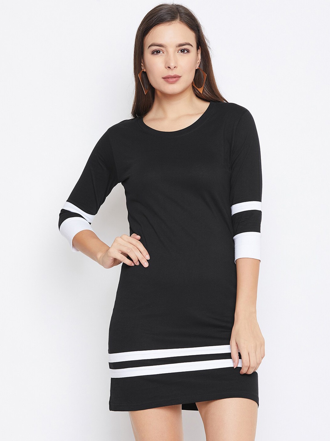 

JHANKHI Black Striped Round Neck Sheath Dress
