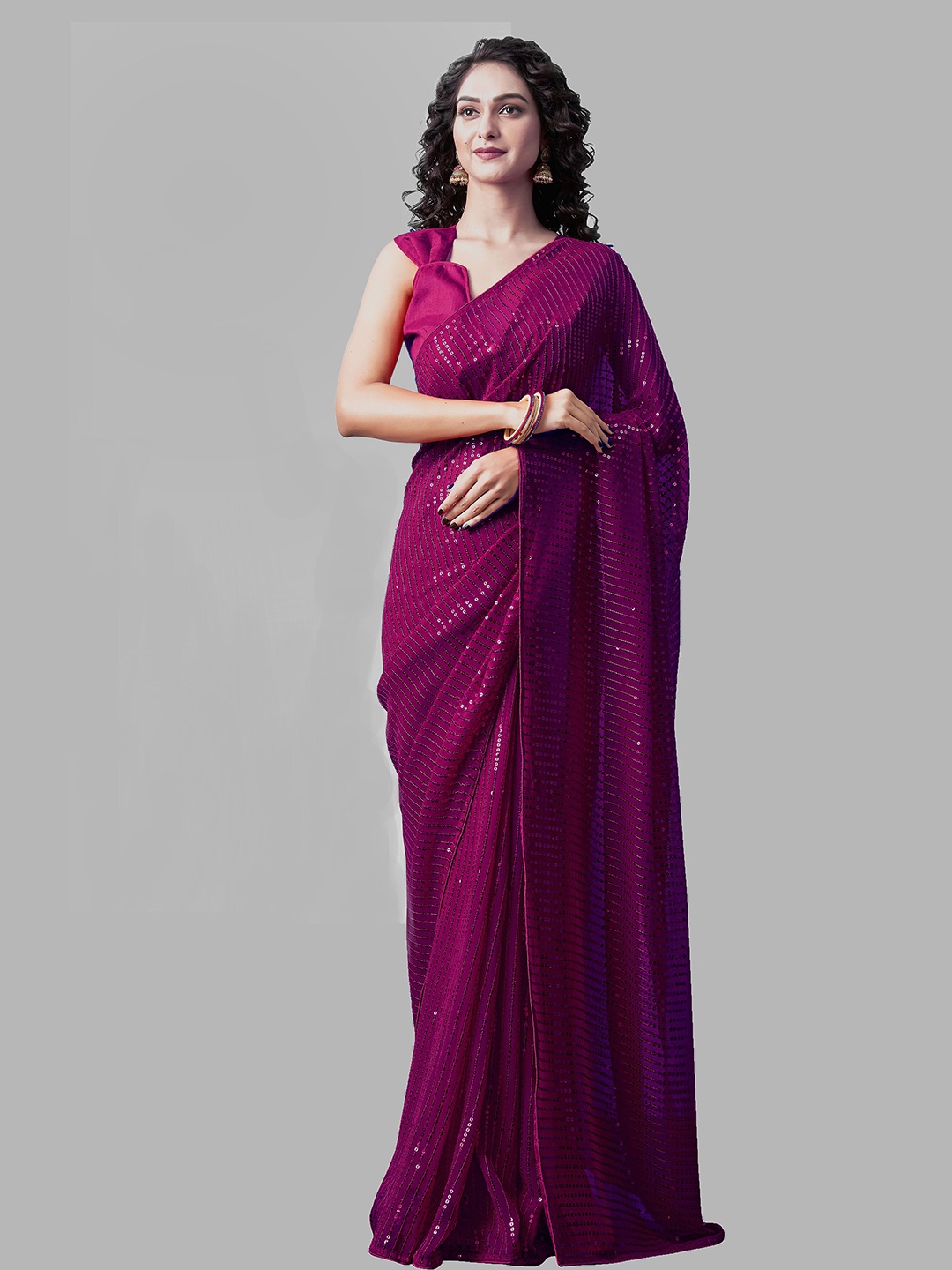

nirja Fab Burgundy Embellished Sequinned Saree