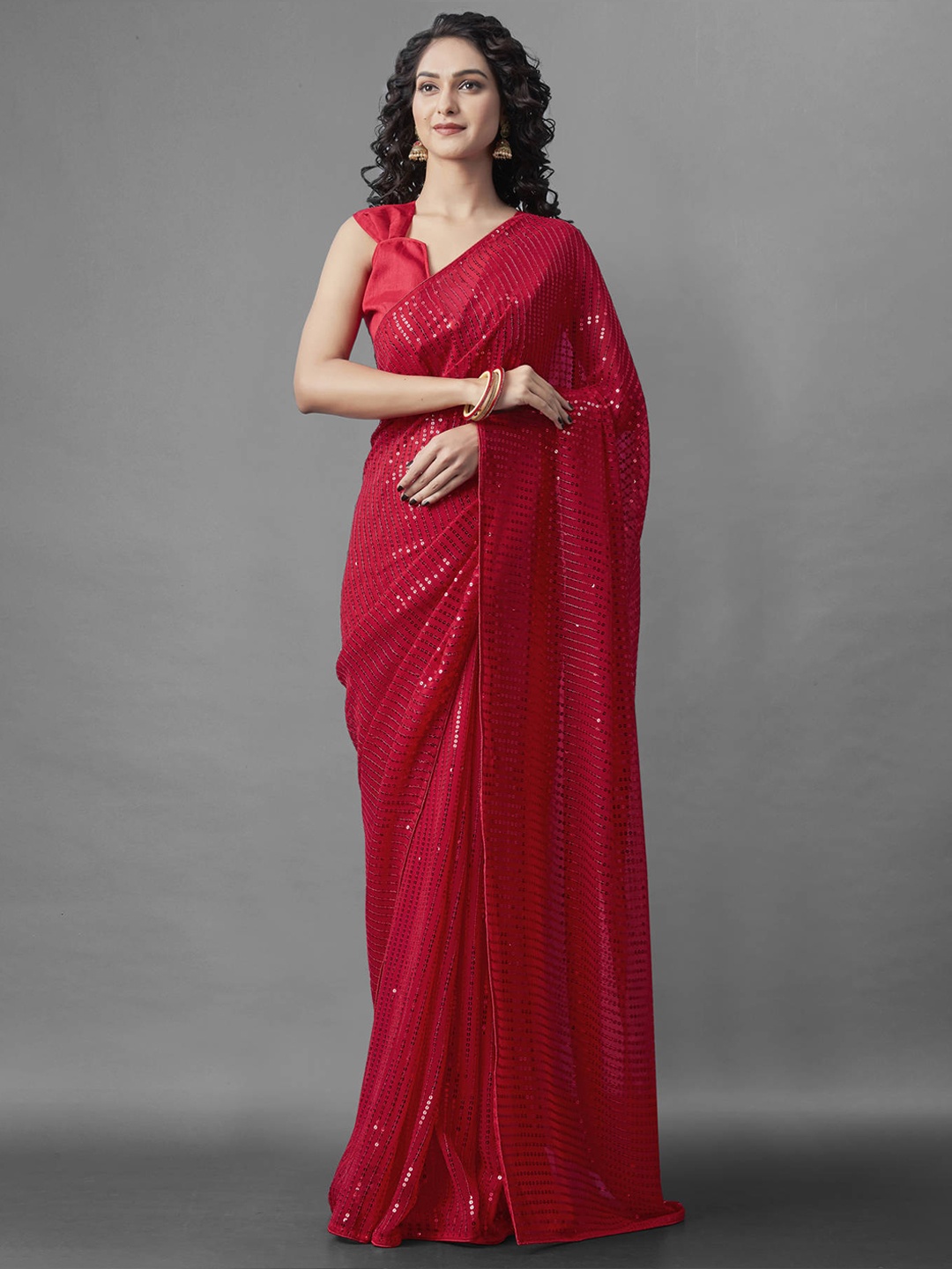 

nirja Fab Red Embellished Sequinned Saree