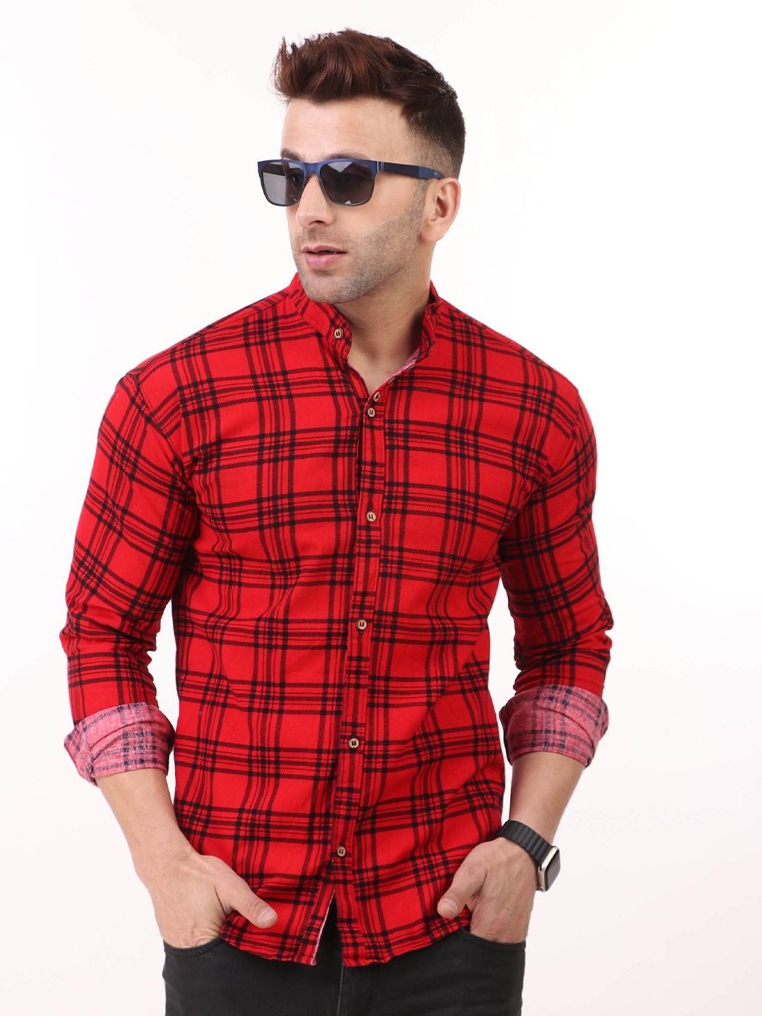 

PLUS 91 Men Red Standard Tartan Checks Checked Casual Shirt