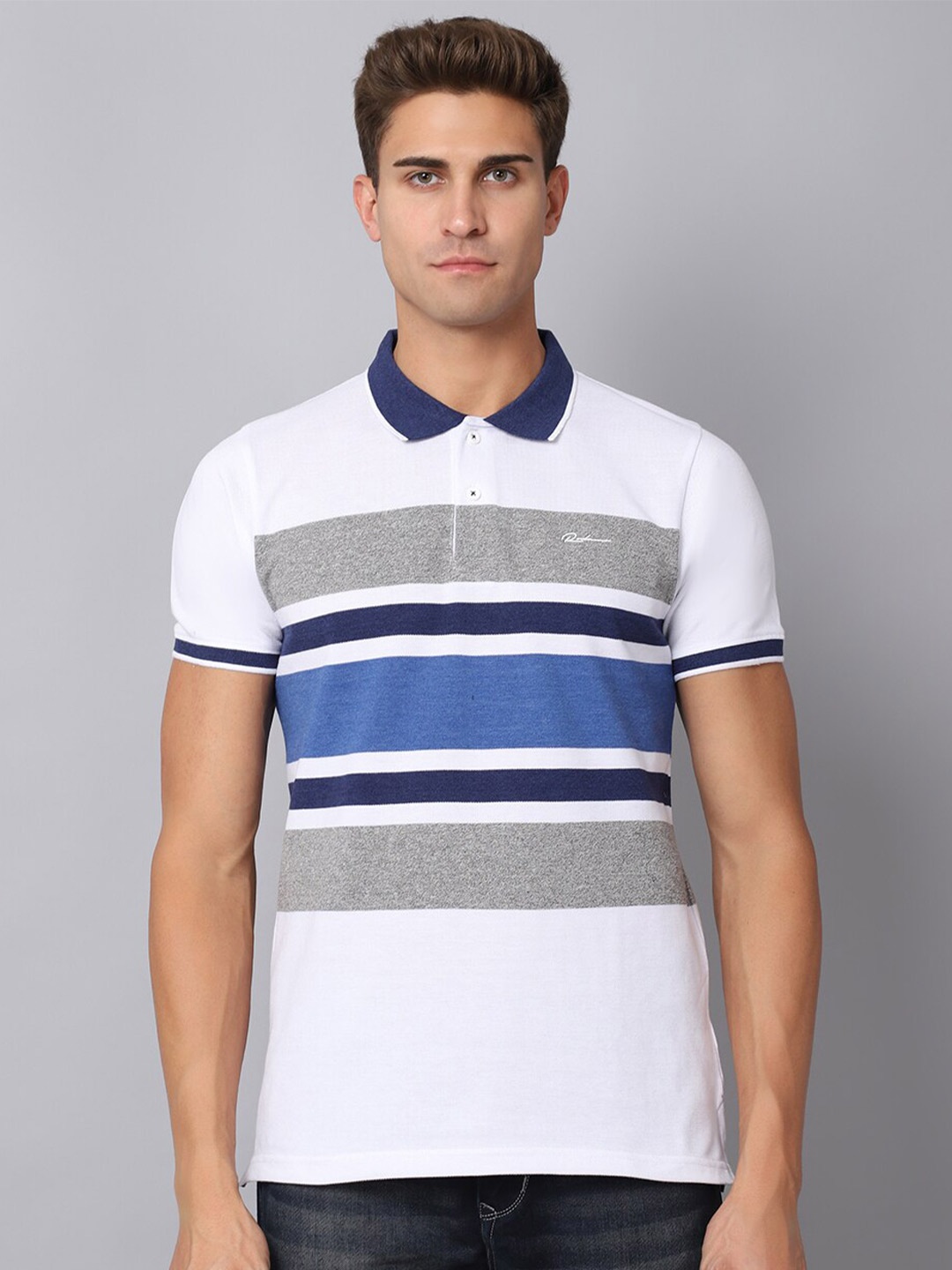 

Rodamo Men Multicoloured & magnolia Striped Polo Collar Slim Fit T-shirt, Multi