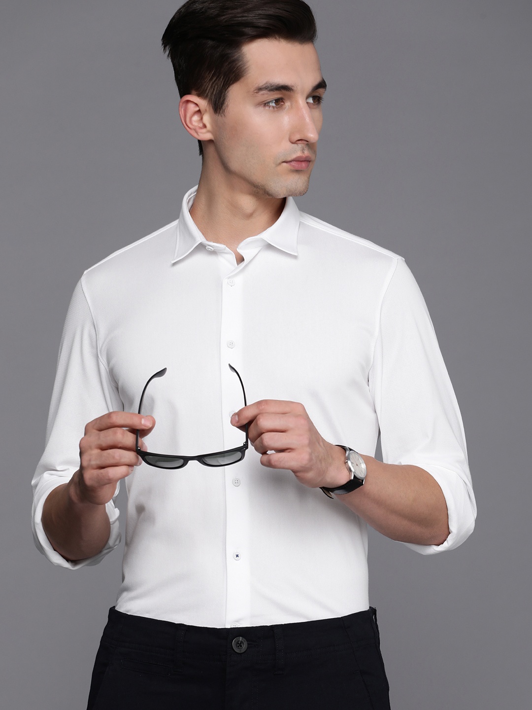 

Louis Philippe Ath Work Men White Super Slim Fit Solid Casual Shirt