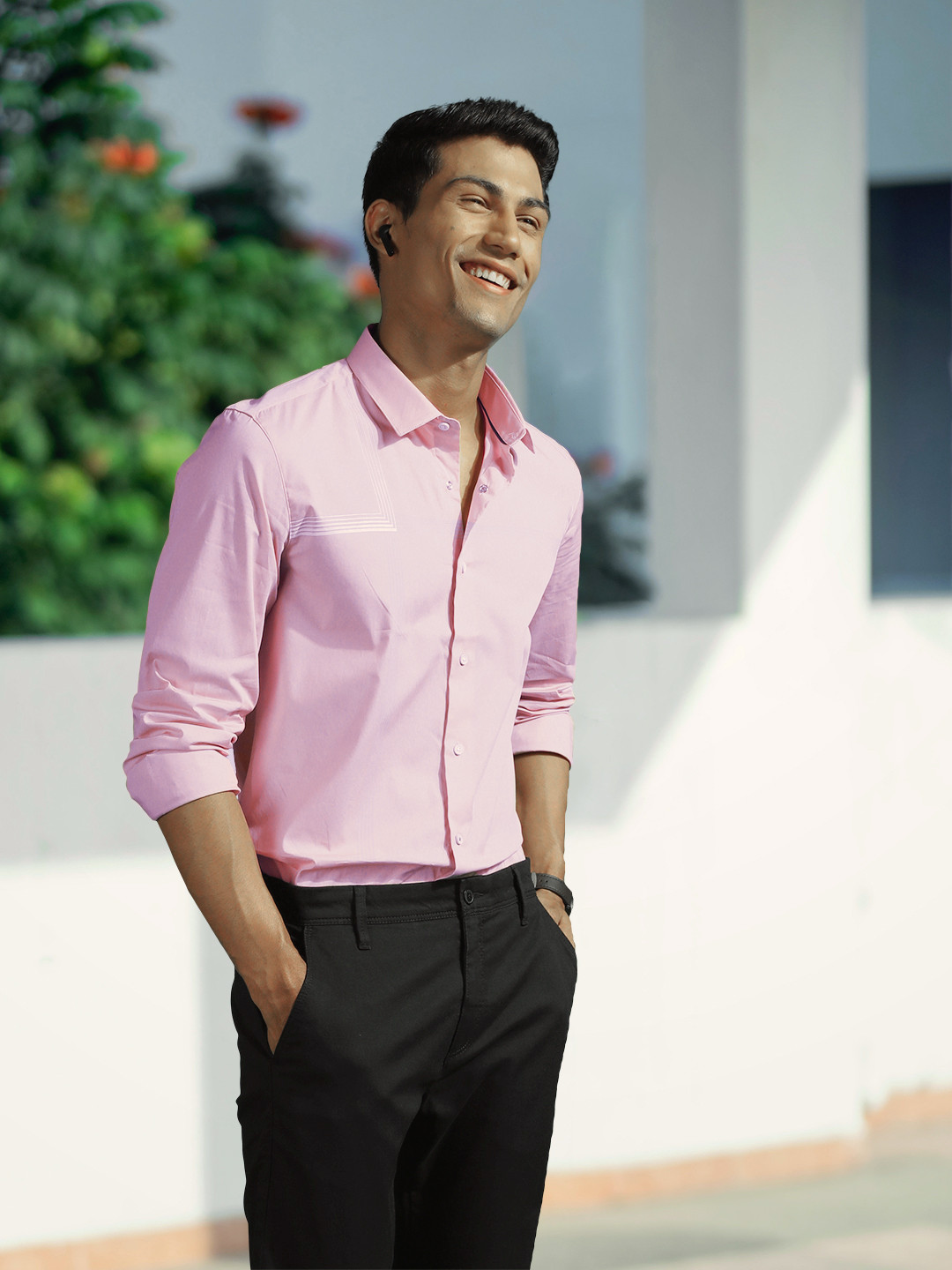 

Louis Philippe Ath Work Men Pink Super Slim Fit Horizontal Stripes Smart Casual Shirt