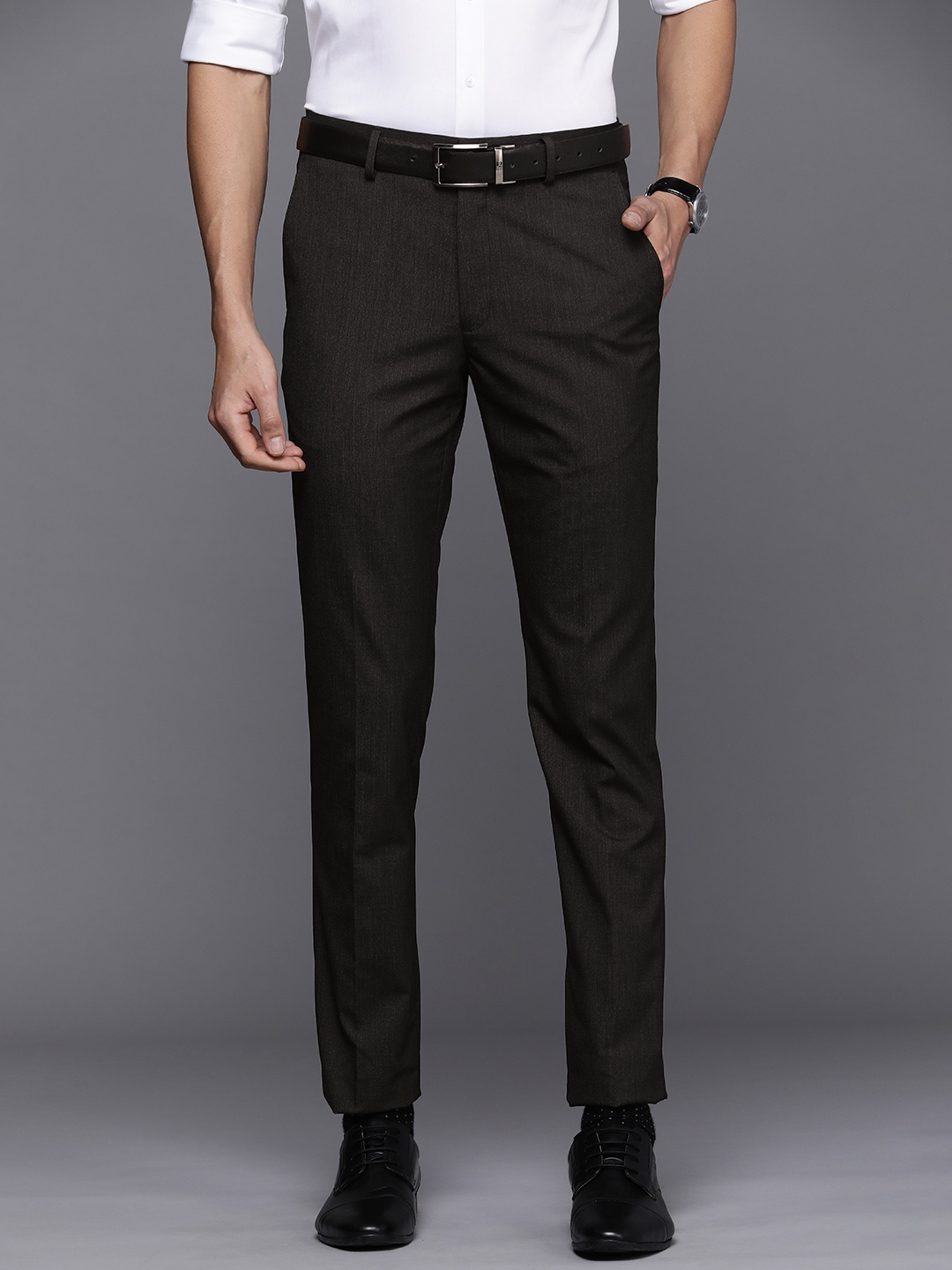 

Louis Philippe Men Charcoal Super Slim Fit Trousers