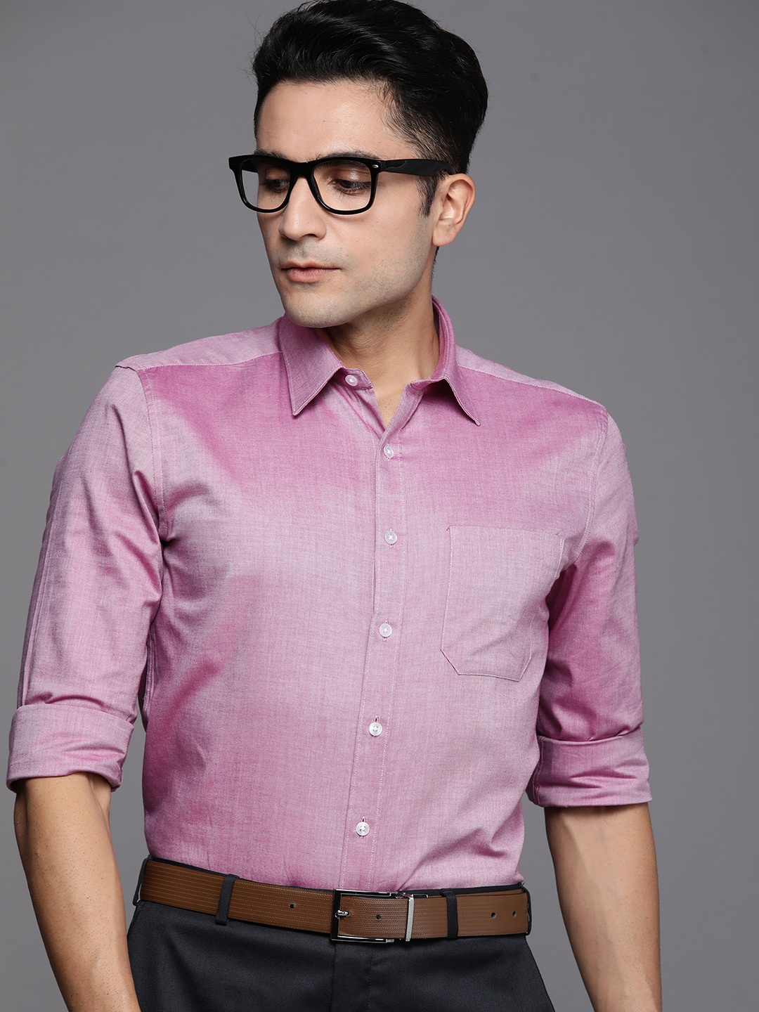 

Louis Philippe Men magenta Self Designed Slim Fit Pure Cotton Formal Shirt