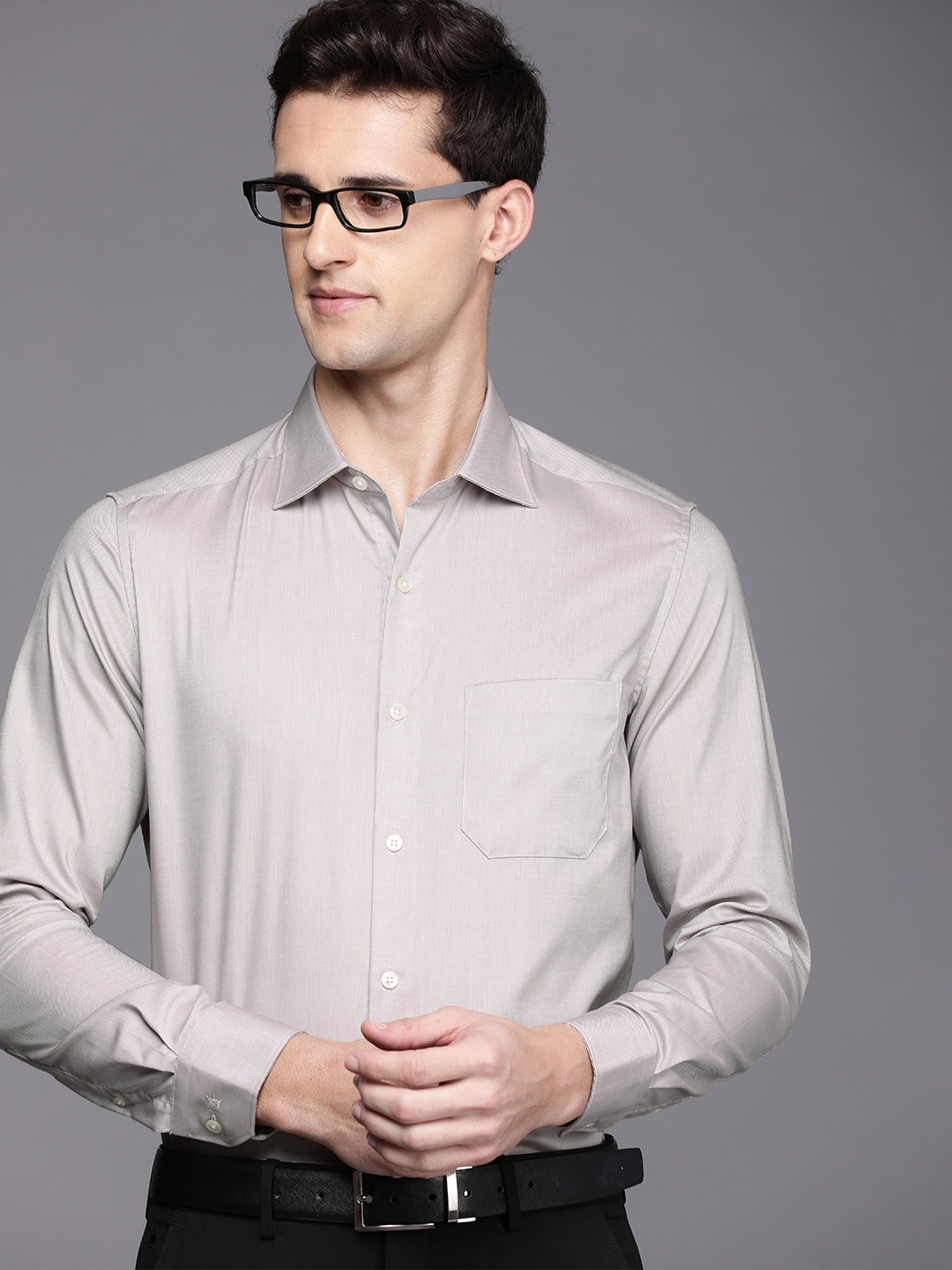 

Louis Philippe Men Brown Self-Design Classic Fit Pure Cotton Formal Shirt