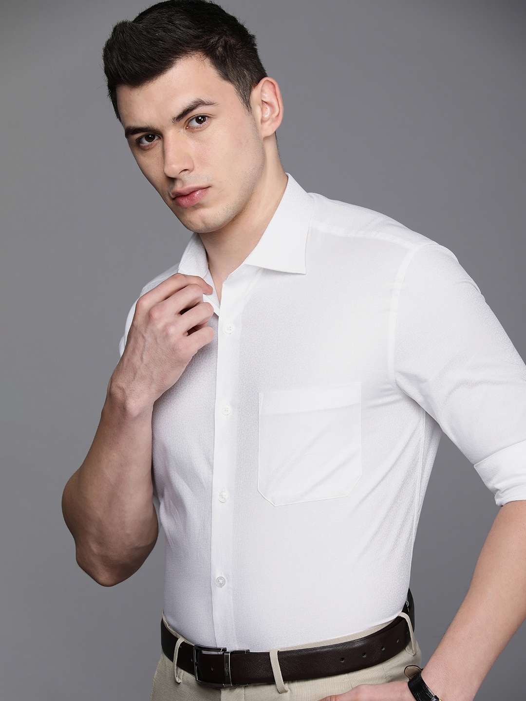 

Louis Philippe Men White Self Design Classic Fit Pure Cotton Formal Shirt