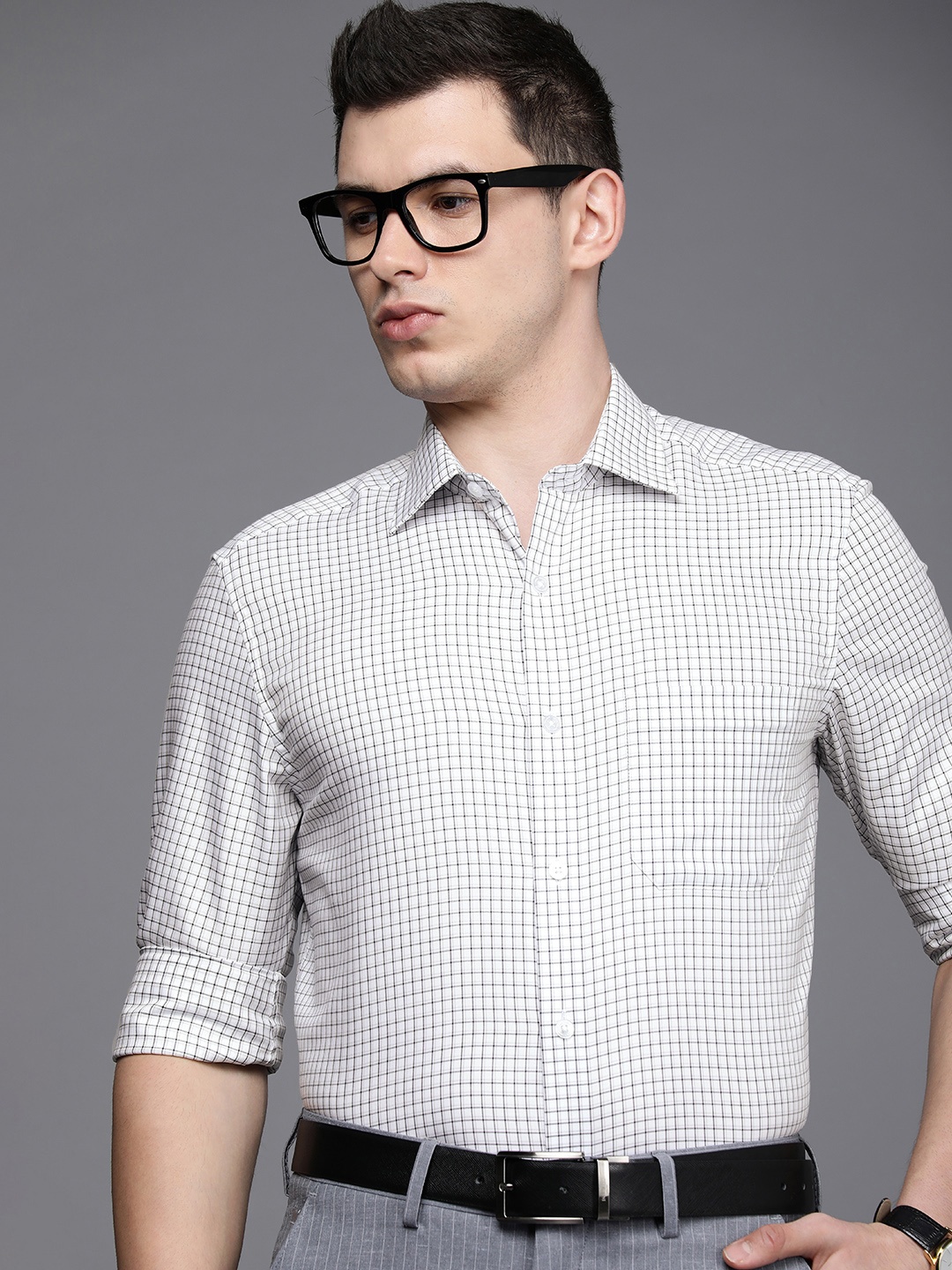 

Louis Philippe Men White Classic Fit Grid Tattersall Checks Formal Shirt