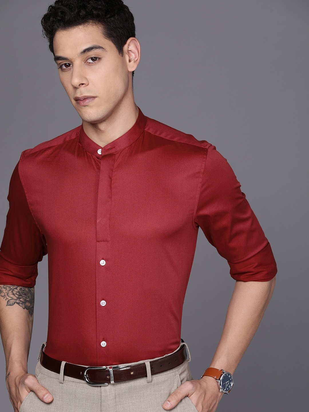 

Louis Philippe Pure Cotton Slim Fit Opaque Formal Shirt, Red