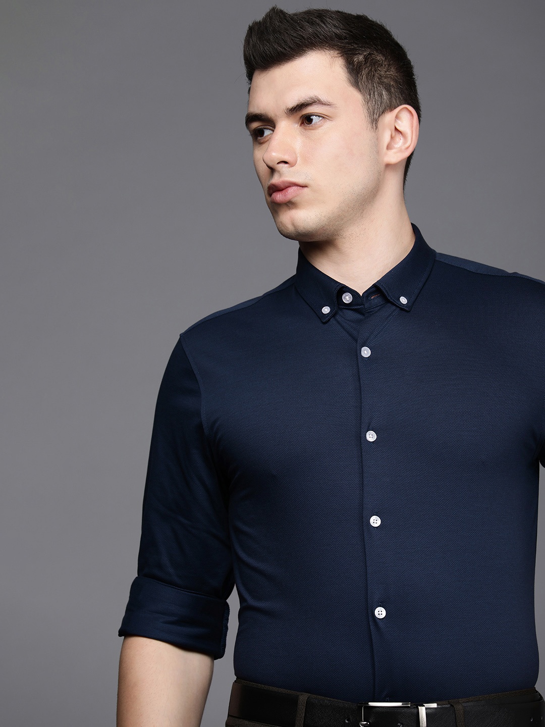 

Louis Philippe Men Navy Blue & Black Slim Fit Smart Casual Shirt