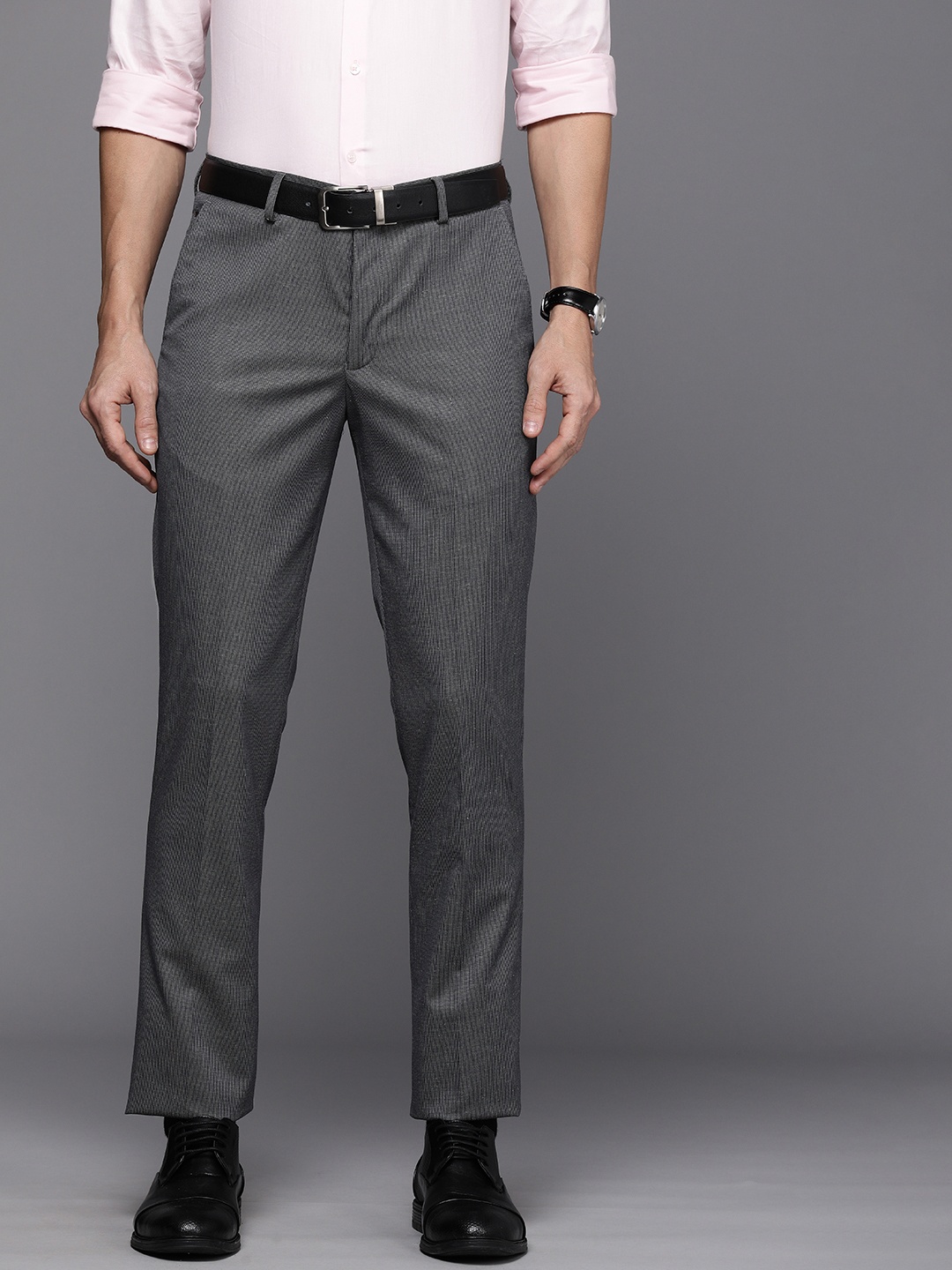 

Louis Philippe Men Textured Slim Fit Regular Trousers, Grey
