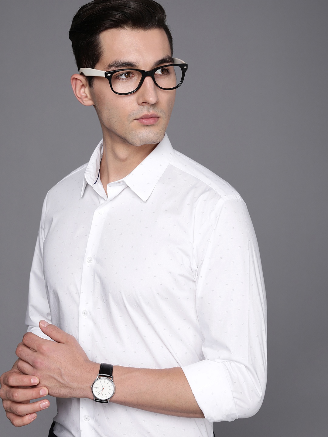 

Louis Philippe Ath Work Men White & Grey Super Slim Fit Printed Smart Casual Shirt