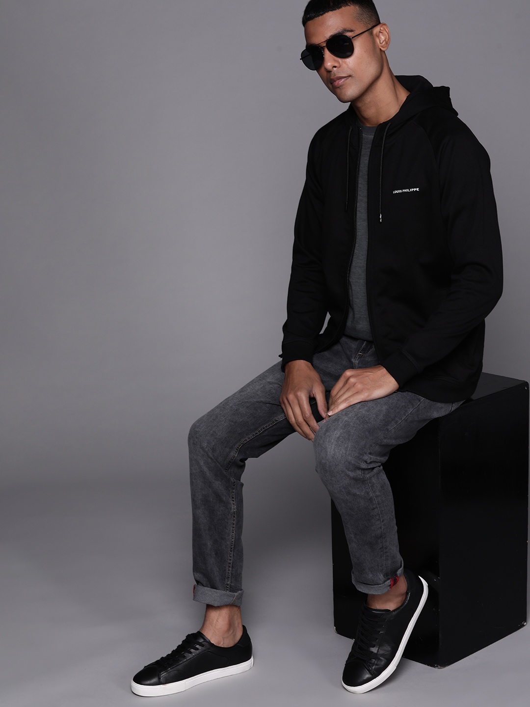

Louis Philippe Men Black Hooded Sweatshirt