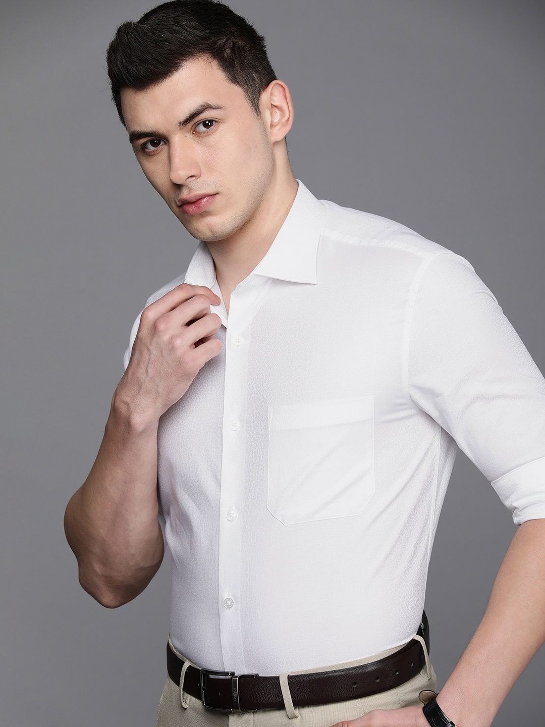 

Louis Philippe Men White Self Design Classic Cotton Formal Shirt