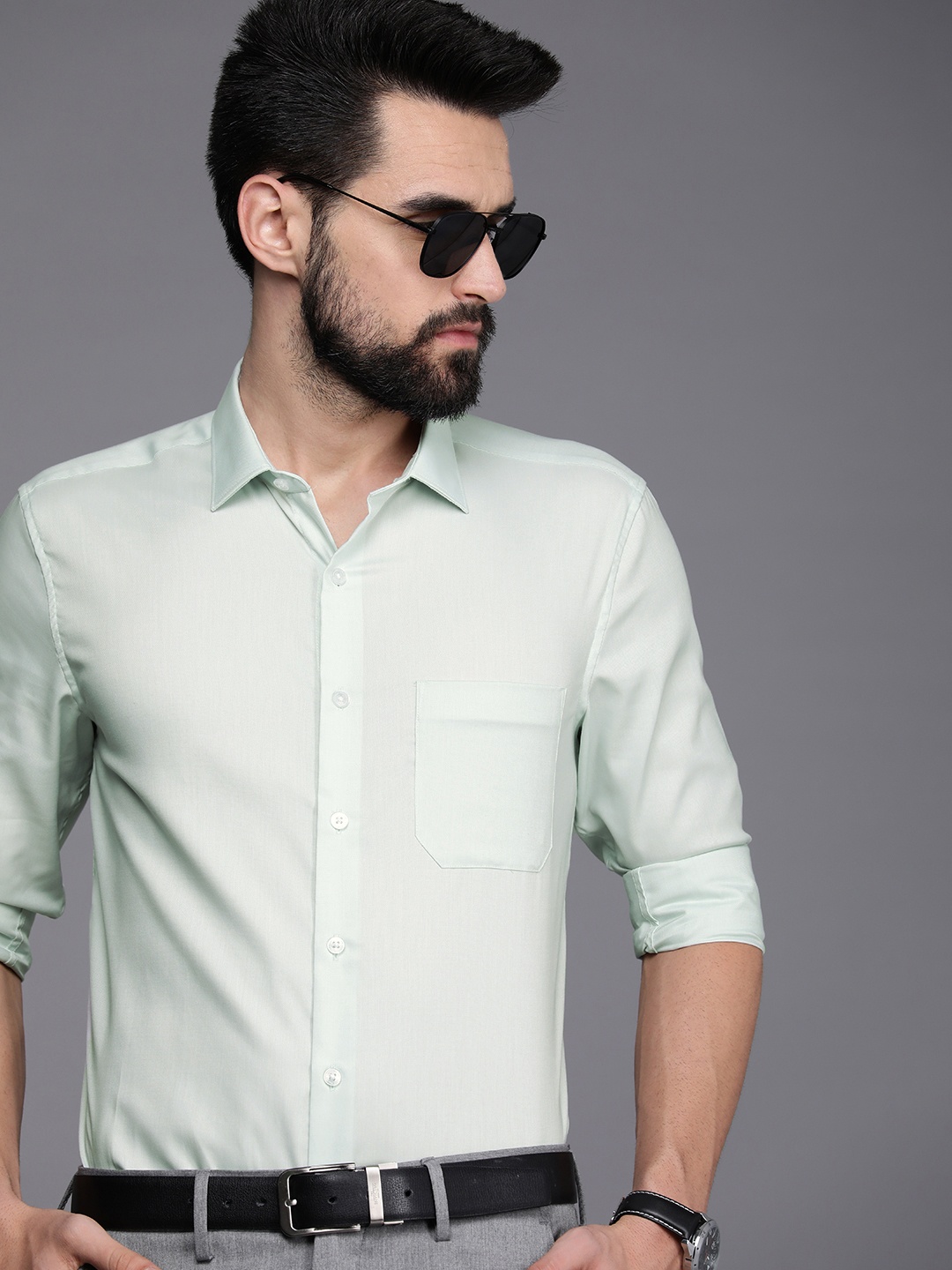 

Louis Philippe Men Green Slim Fit Pure Cotton Formal Shirt