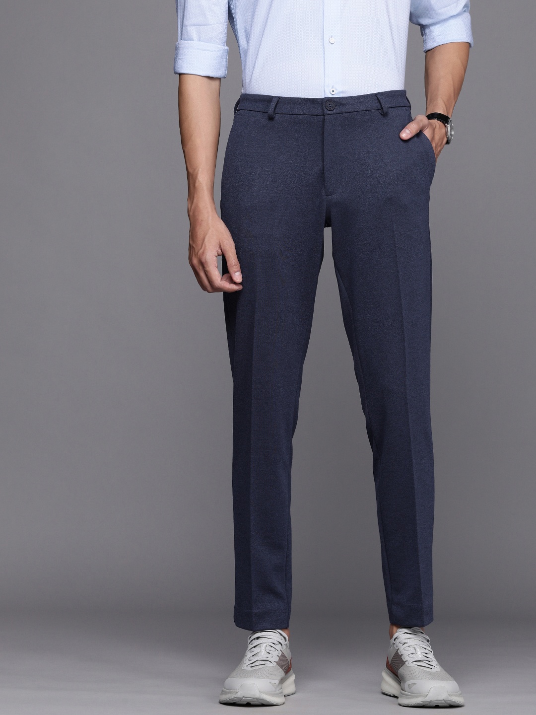 

Louis Philippe Ath.Work Men Navy Blue Tapered Fit Trousers