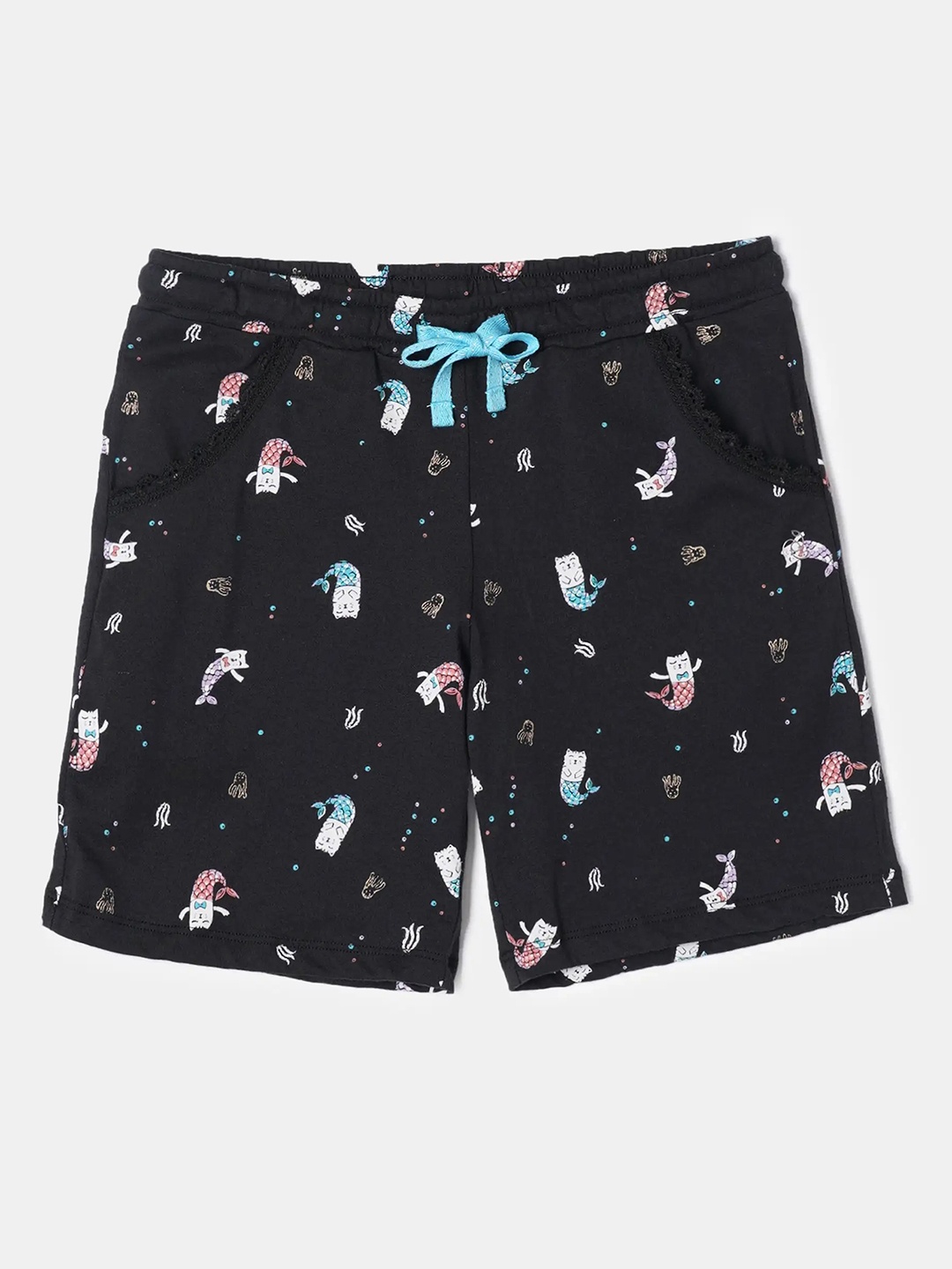

Jockey Girls Cotton Printed Relaxed Fit Shorts With Drawstrings Closure-RG03, Black