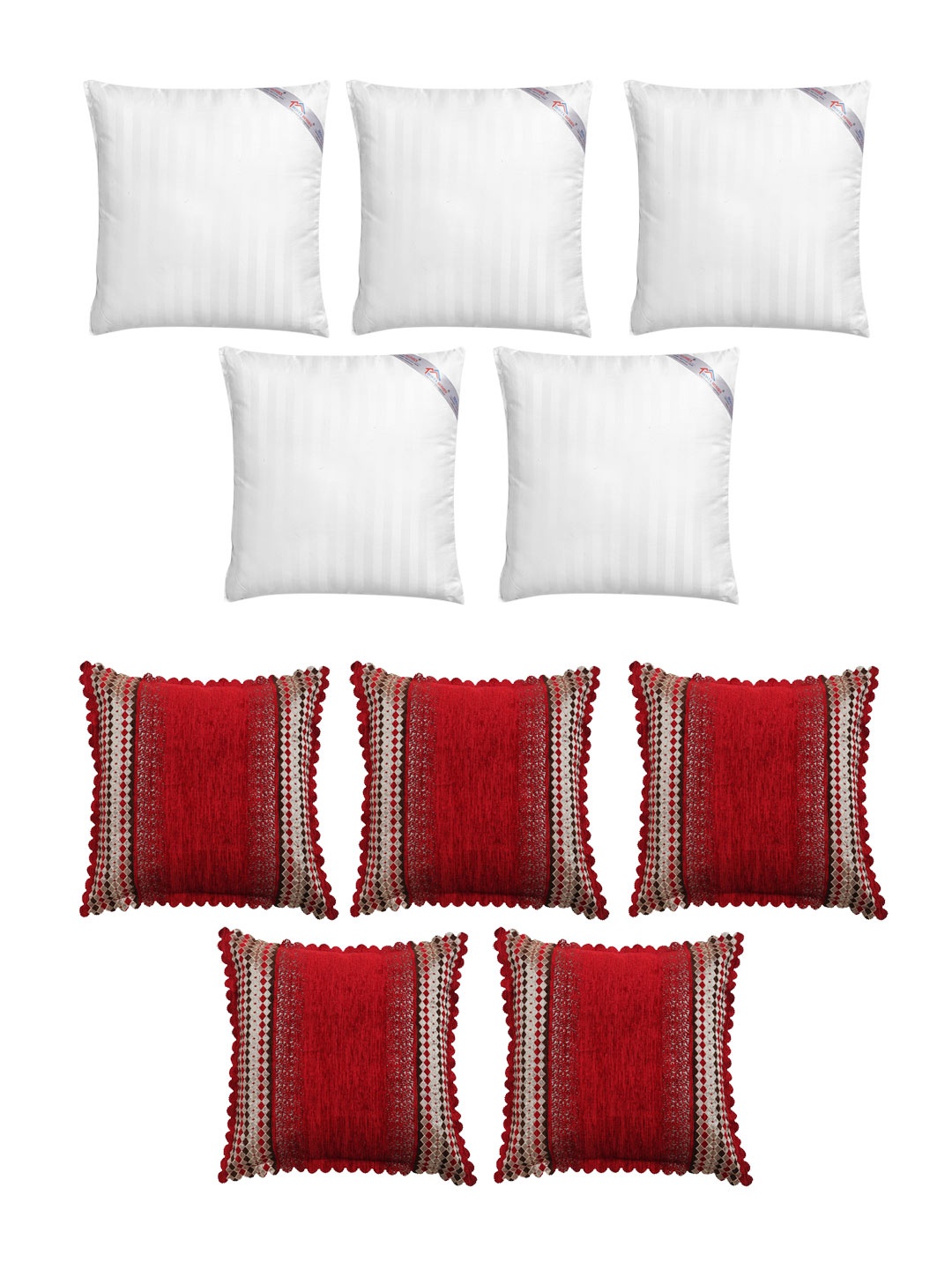 

HOSTA HOMES Set of 5 Striped Cushions & 5 Velvet Square Cushion Covers, Red