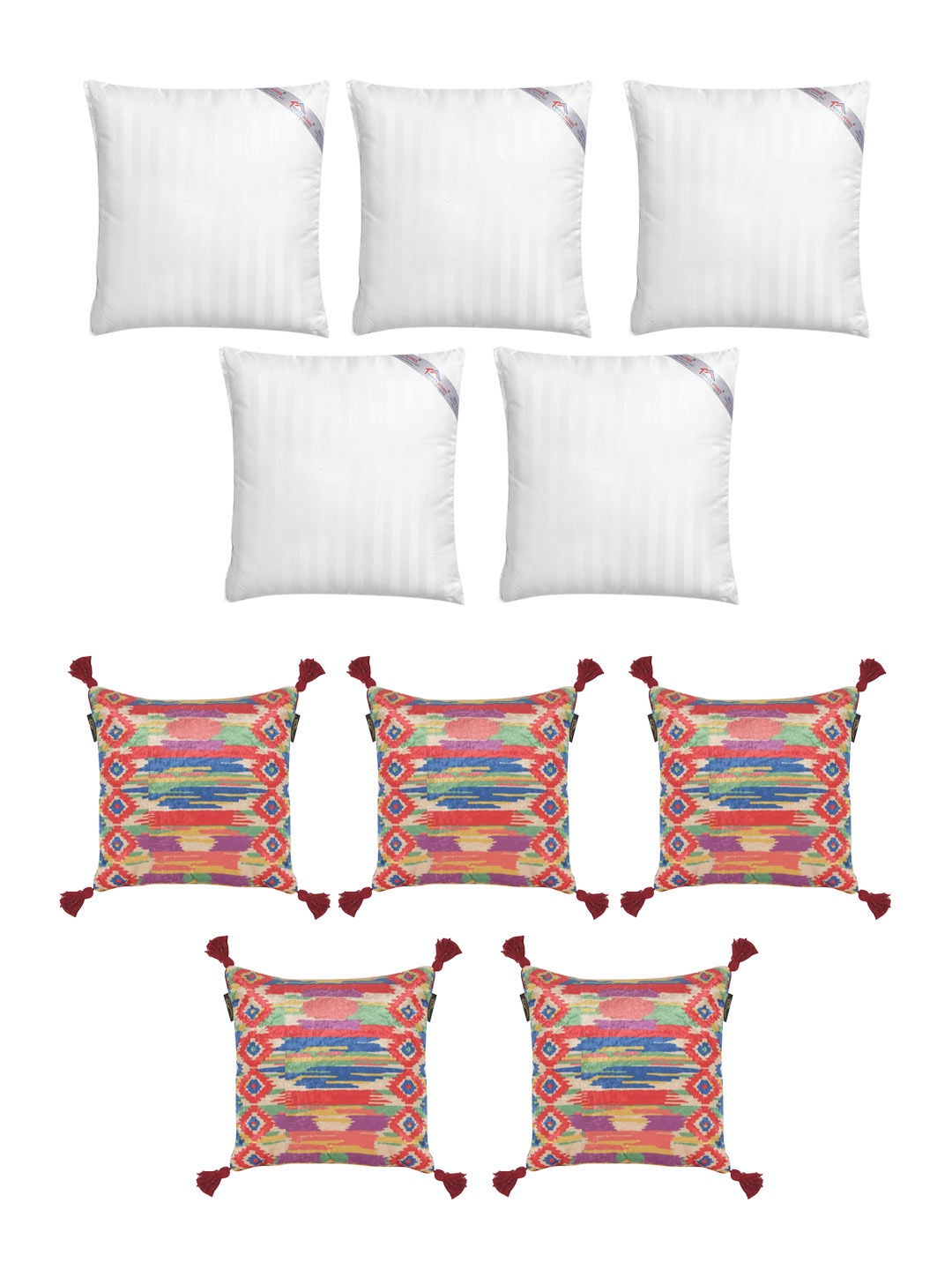 

HOSTA HOMES Set of 5 Striped Cushions & 5 Velvet Square Cushion Covers, White