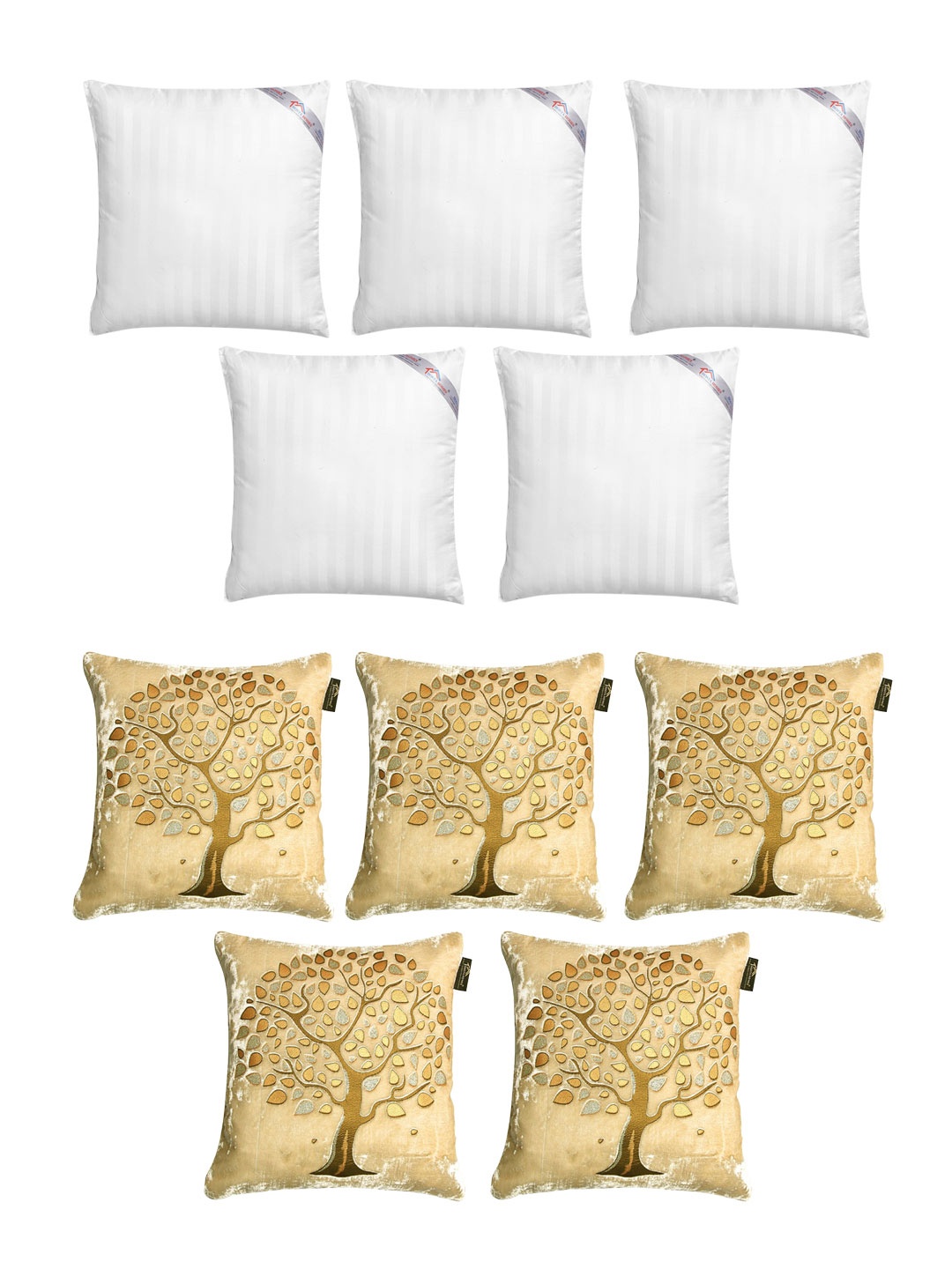 

HOSTA HOMES Set of 5 Striped Cushions & 5 Embellished Square Cushion Covers, White