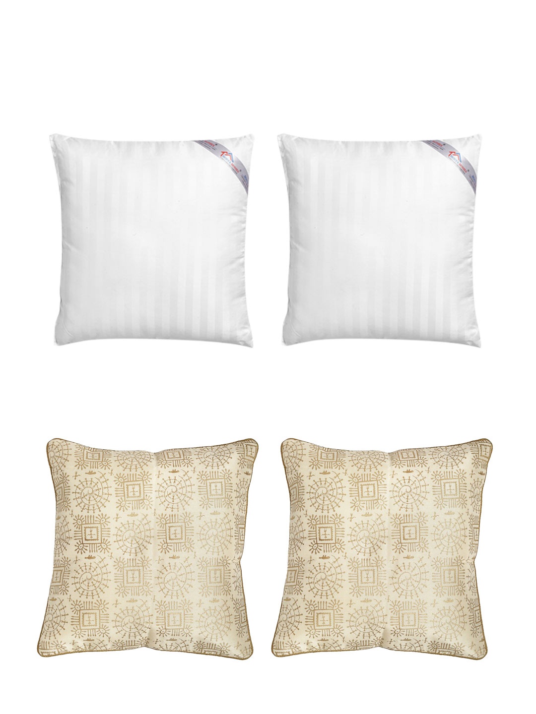 

HOSTA HOMES Set of 2 Striped Cushions & 2 Printed Square Cushion Covers, White