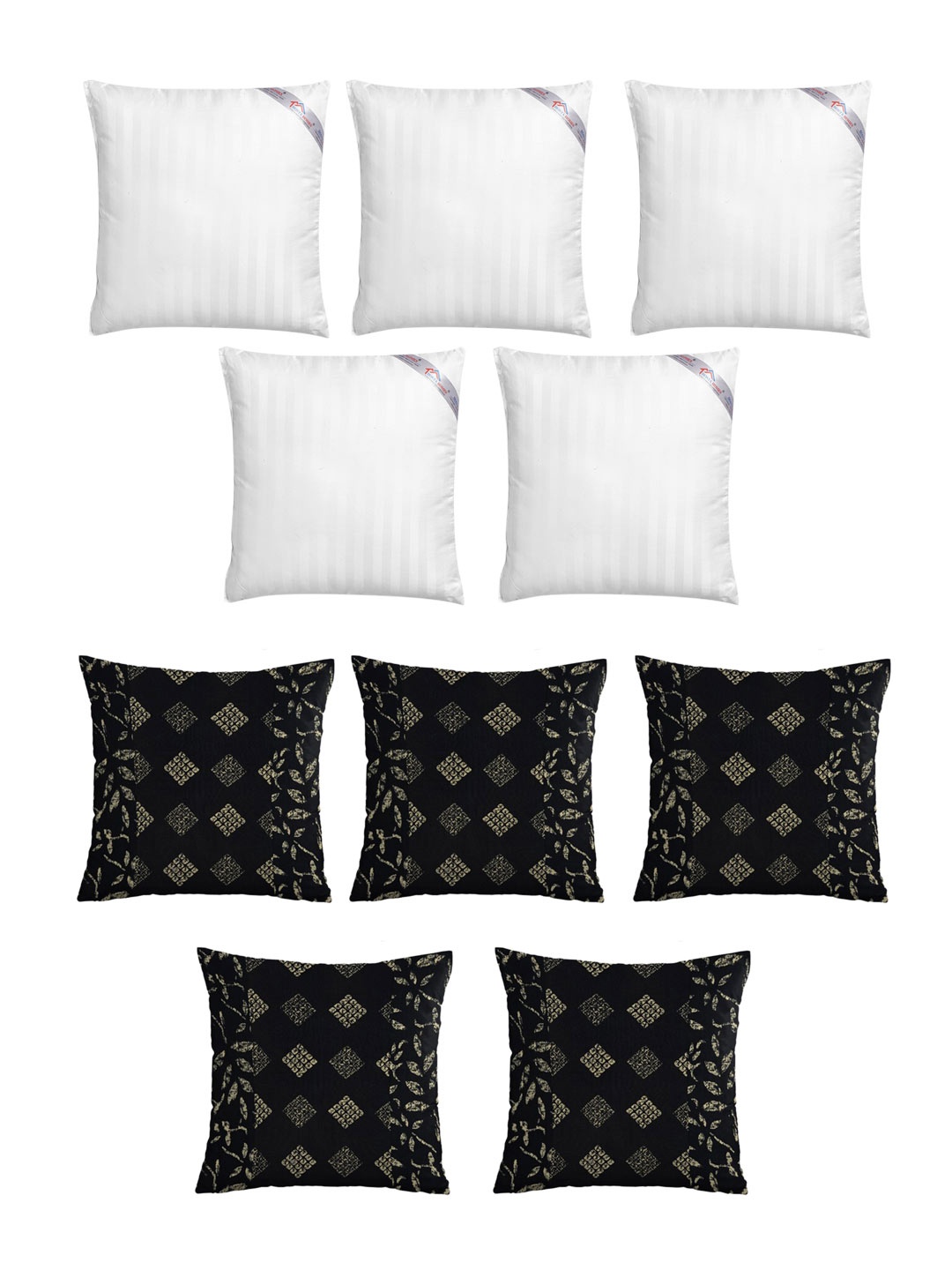 

Clasiko Set of 5 Square Cushion Fillers & 5 Square Cushion Covers, Black