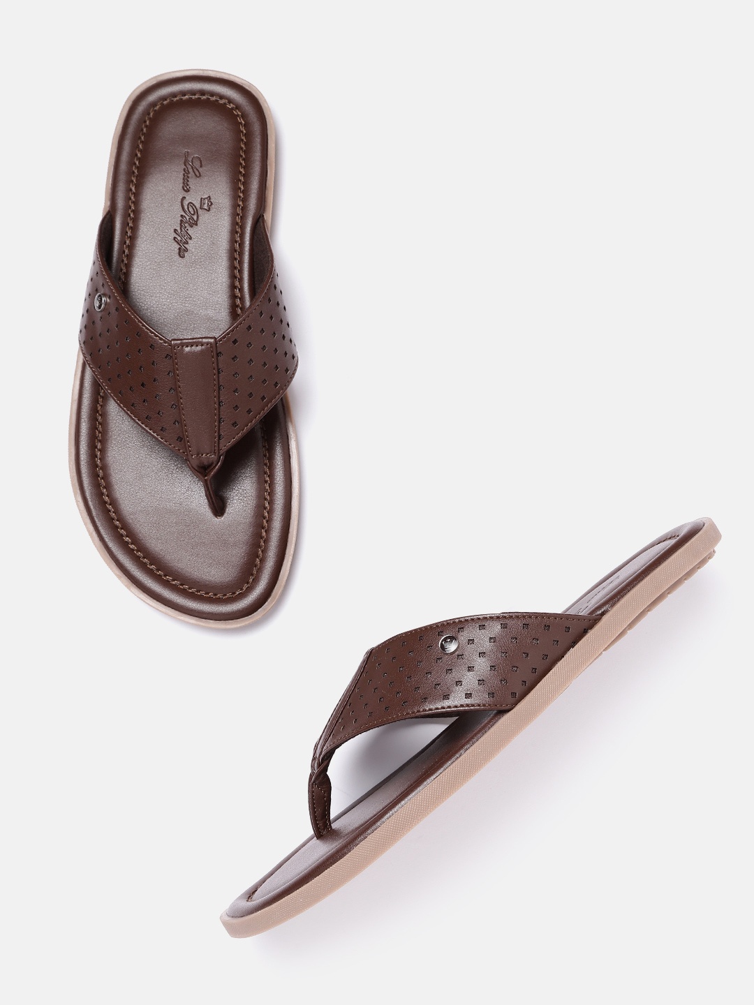 

Louis Philippe Men Coffee Brown Leather Perforated Comfort Sandals
