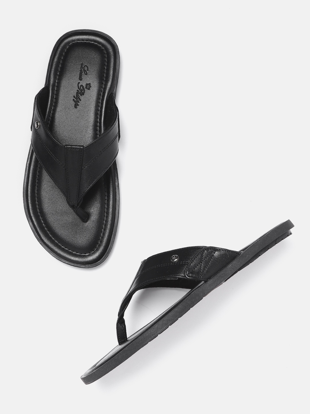 

Louis Philippe Men Black Solid Leather Comfort Sandals