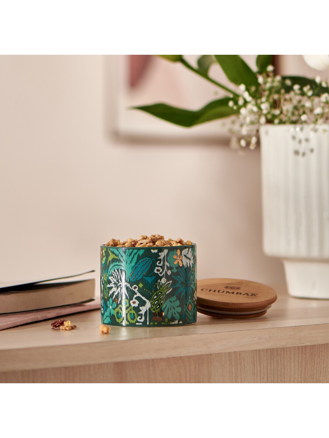 

Chumbak Green Ceramic Storage Jar With Wooden Lid