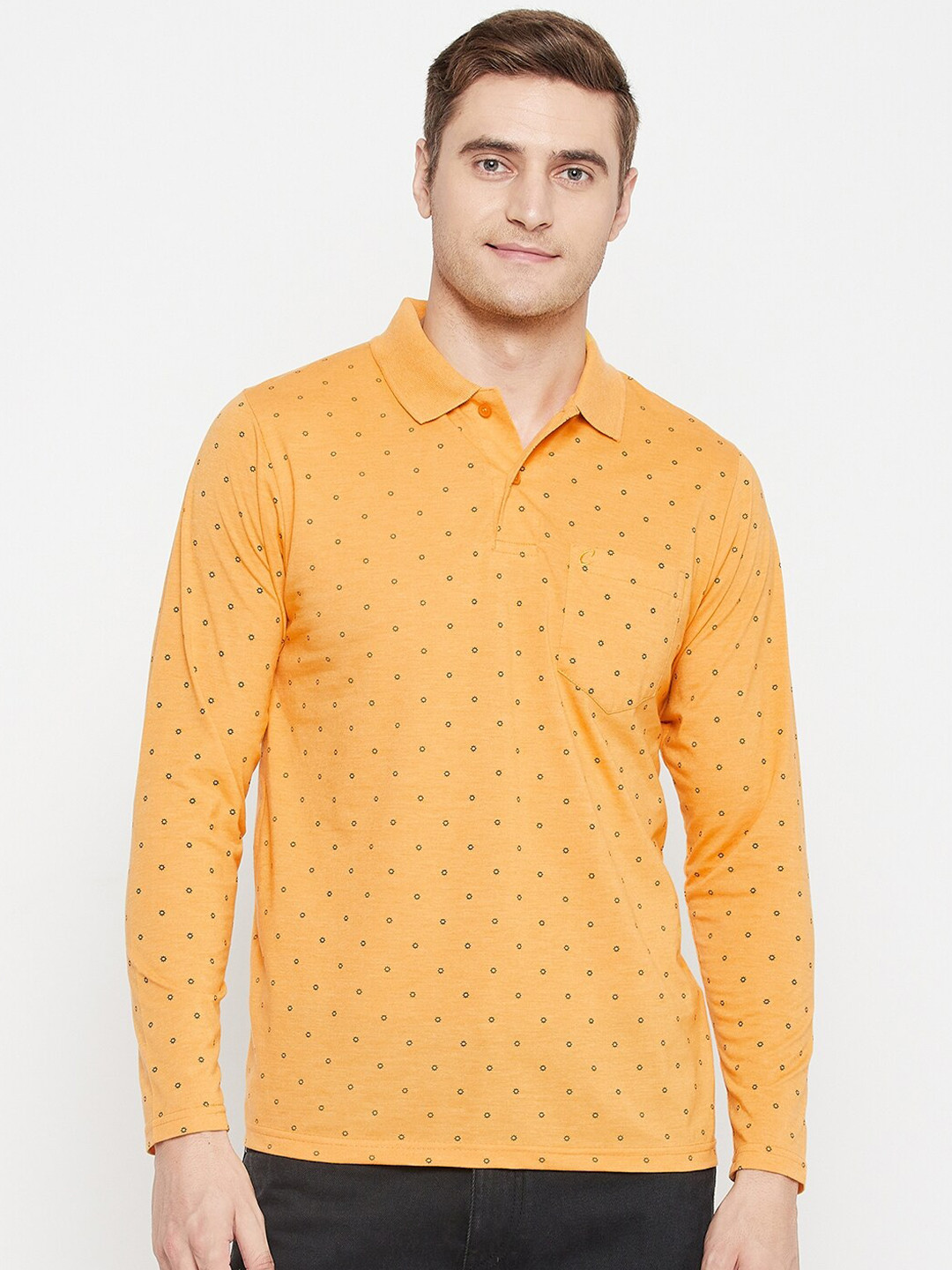 

Camey Men Yellow & mellow apricot Printed Polo Collar T-shirt