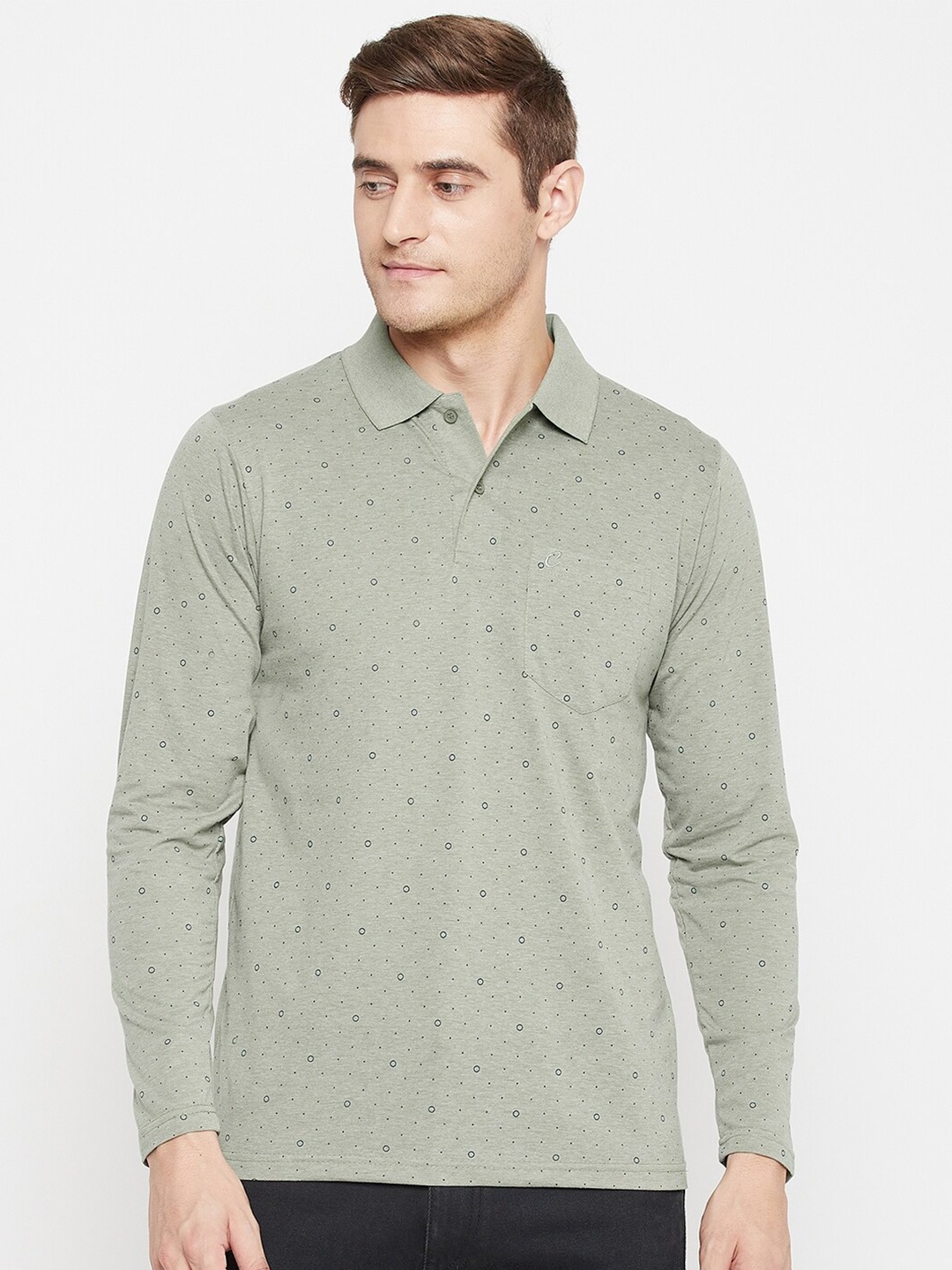 

Camey Men Green & ash gray Polo Collar T-shirt