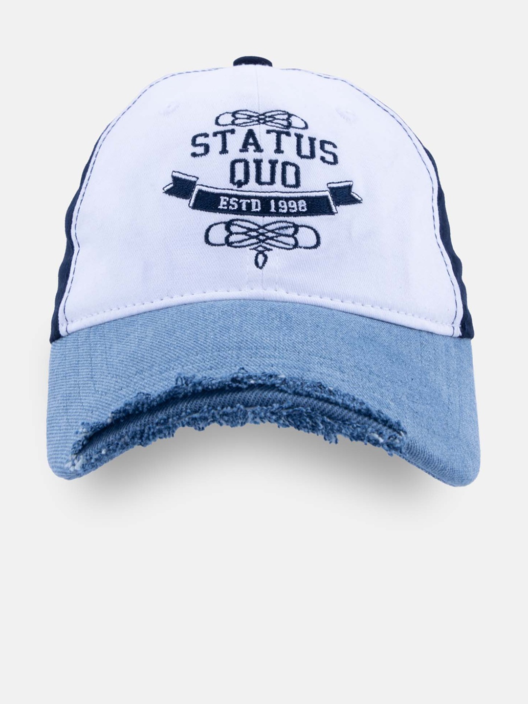 

Status Quo Men Navy Blue & White Embroidered Cotton Baseball Cap