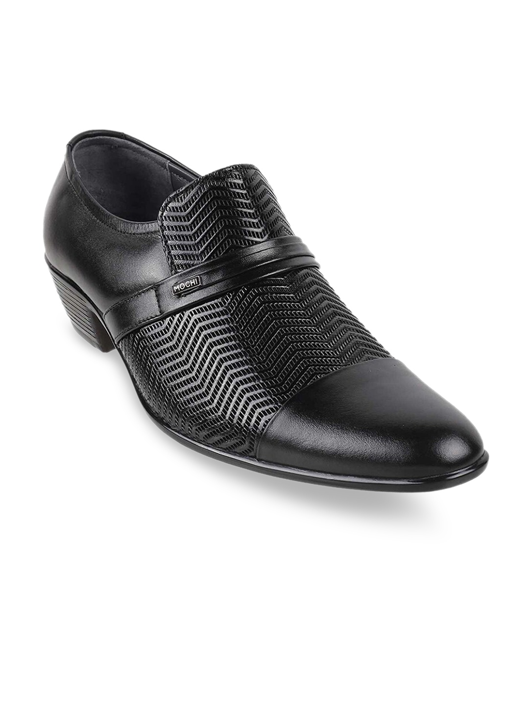 

Mochi Men Black Textured Leather Formal Slip-Ons