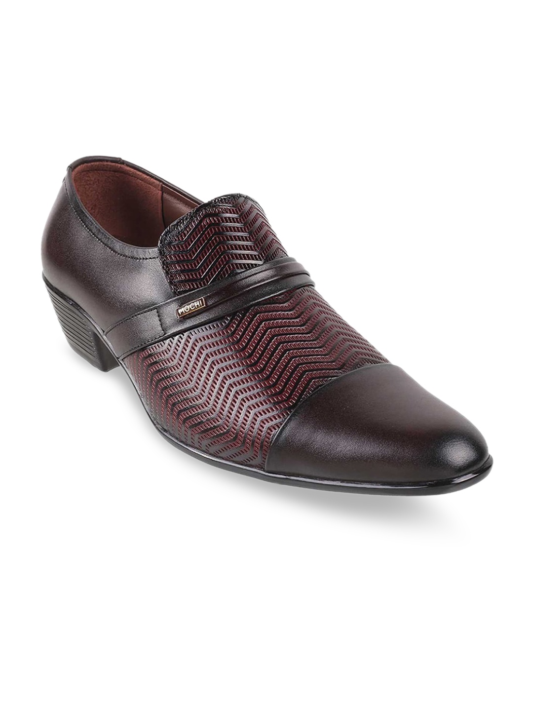 

Mochi Men Maroon Textured Leather Formal Slip-Ons