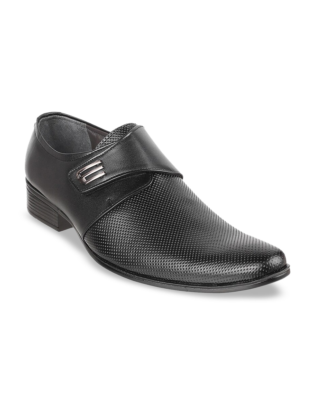 

Mochi Men Black Textured Leather Formal Monk Shoes