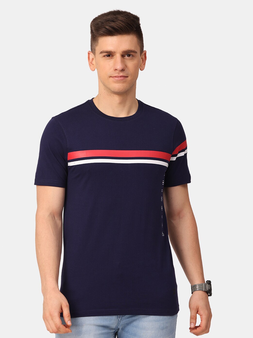 

POLONIUM Men Navy Blue & dark sapphire T-shirt