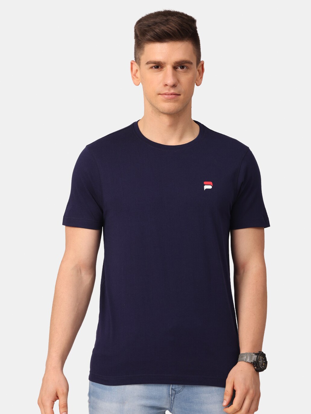 

POLONIUM Men Navy Blue & space cadet T-shirt