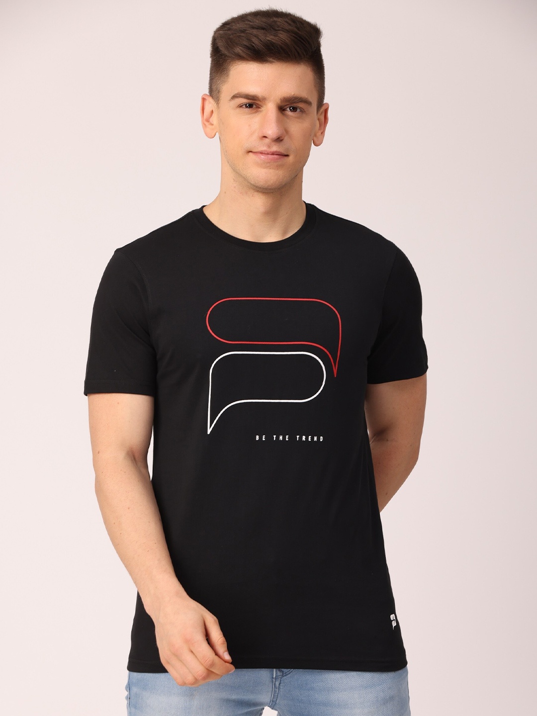 

POLONIUM Men Black & french middle red purple Printed T-shirt